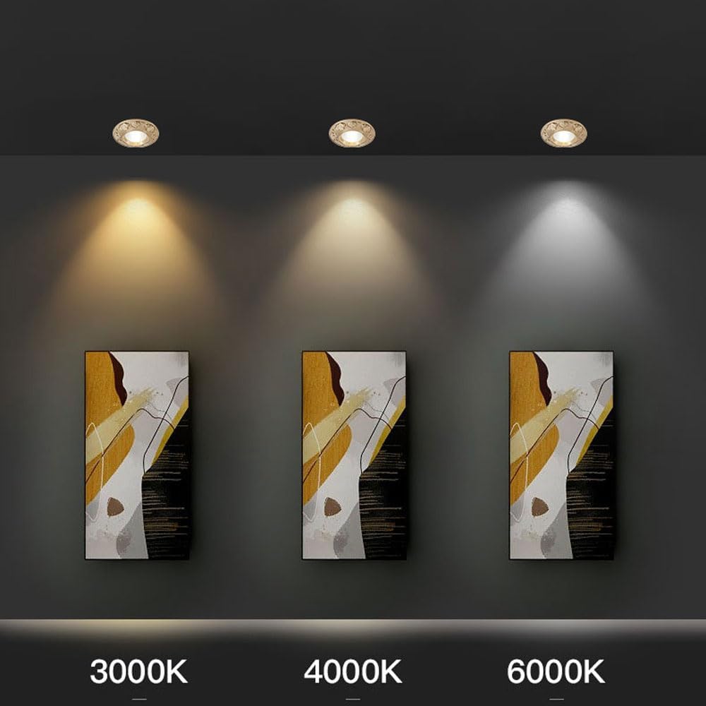 10W LED Ceiling Spotlight, Indoor LED Recessed Downlight, Modern Ceiling Lights with Brushed Brass Engraved Finish for Hallway Corridor Gallery Kitchen Living Room Bedroom
