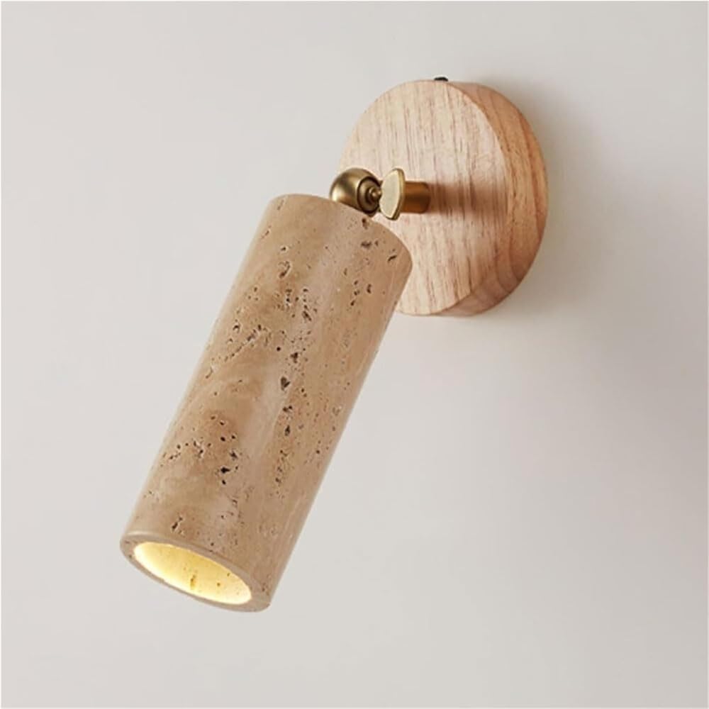 Yellow Travertine Wall Sconce with Solid Wood Base Vintage Vanity Wall Lamp E26 Spotlight Indoor Decorative Lighting for Staircase Bathroom Living Room Hallway Set of One(Log)