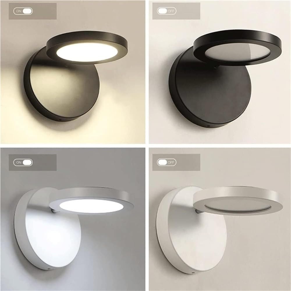 Bedroom Wall Lamp Metal Adjustable Round Sconce Creative Bedside Reading Light Indoor Spotlight for Living Room Corridor Hotel Apartment(Blanc,Warm Light)
