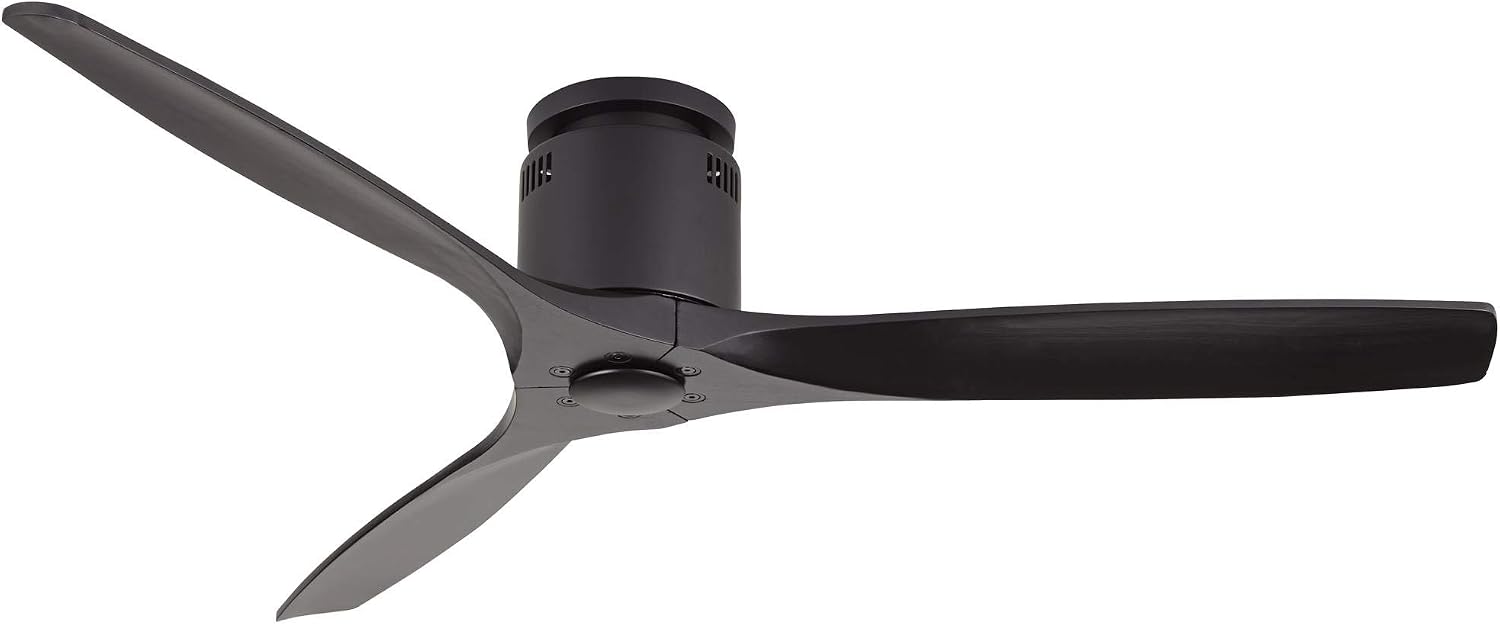 Casa Vieja 52' Windspun Modern 3 Hugger Ceiling Fan with Remote Control Matte Black Solid Wood Low Profile for Living Room Kitchen House Bedroom Family Dining Home Office