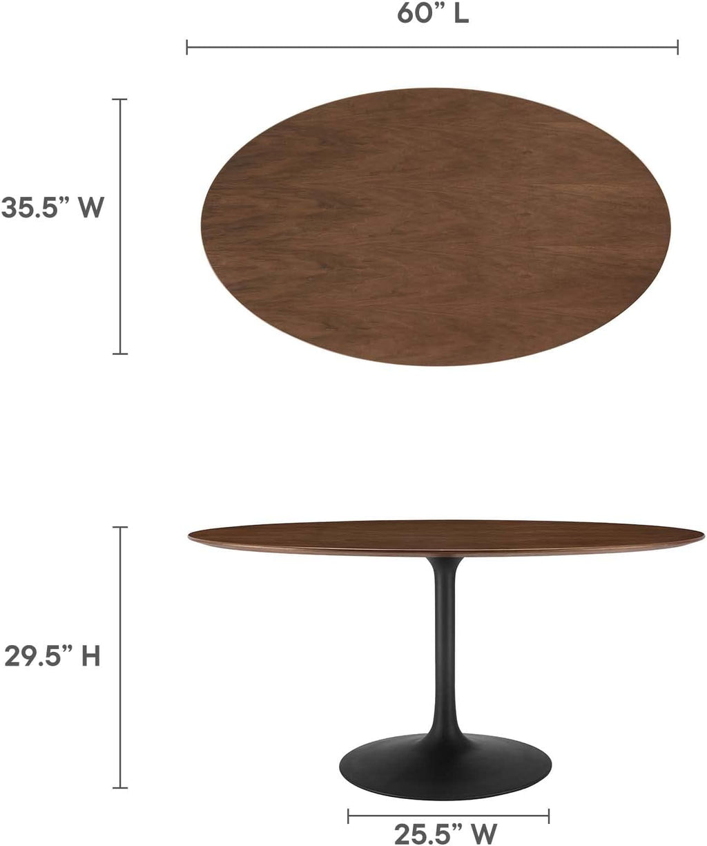 Modway Lippa 60' Oval-Shaped Mid-Century Modern Dining Table with Walnut Top and Black Base