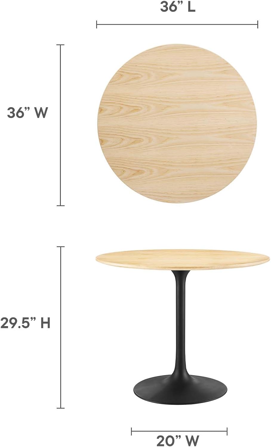 Modway Lippa Dining Table, 36', Black Natural