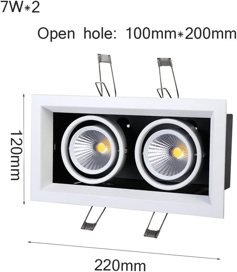 7W,10W,15W,20WLED Recessed Lighting 2-Head Rectangle Ceiling Spotlight Indoor Downlight Anti-Glare White Baffle CRI 90+ for Living Room Corridor 2 Pcs (7w 6000K)