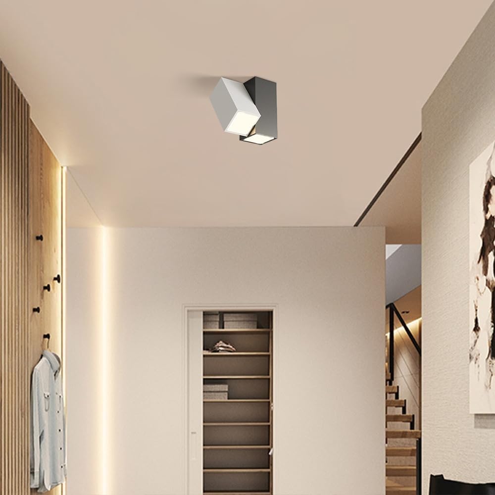 Modern LED Flush Mount Ceiling Light, 3-Color Dimming Indoor Spotlight, Stylish Black & White Fixture for Living Room, Corridor, Hotel Lighting - Energy Efficient, Art Deco Design