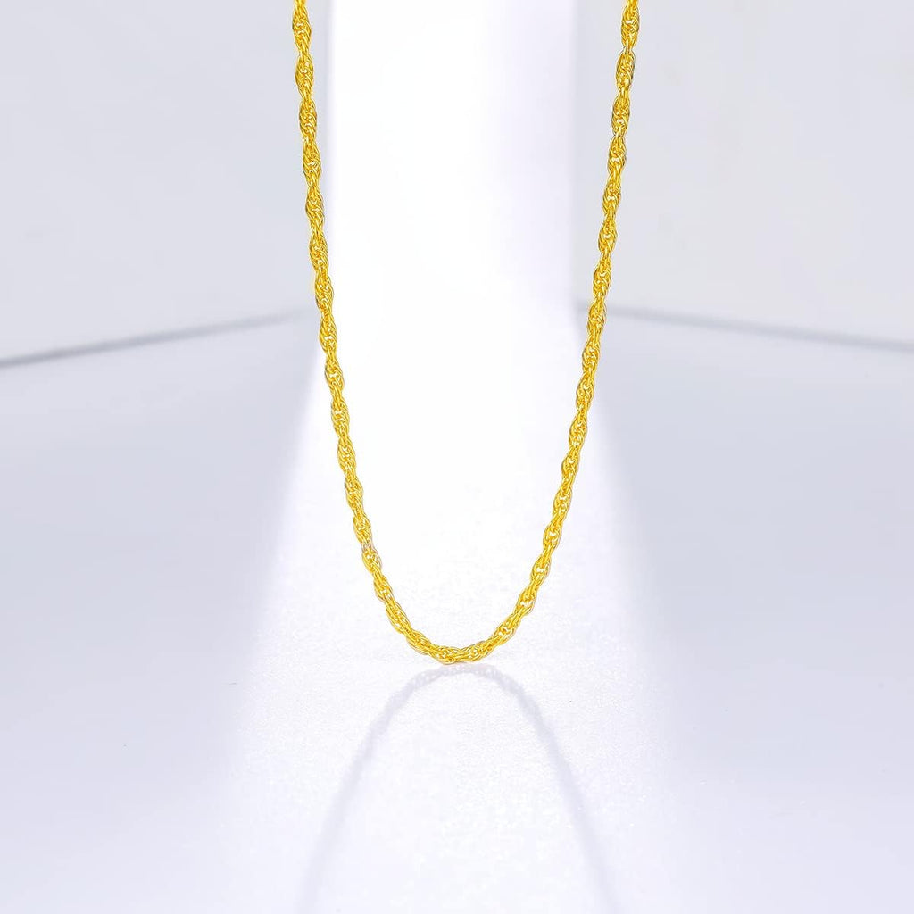 ZHOU LIU FU 24K Solid Gold Necklace for Women, Real Pure Gold Jewelry Dainty Oval Clip Link Cable Chain Necklace for Men Girlfriend