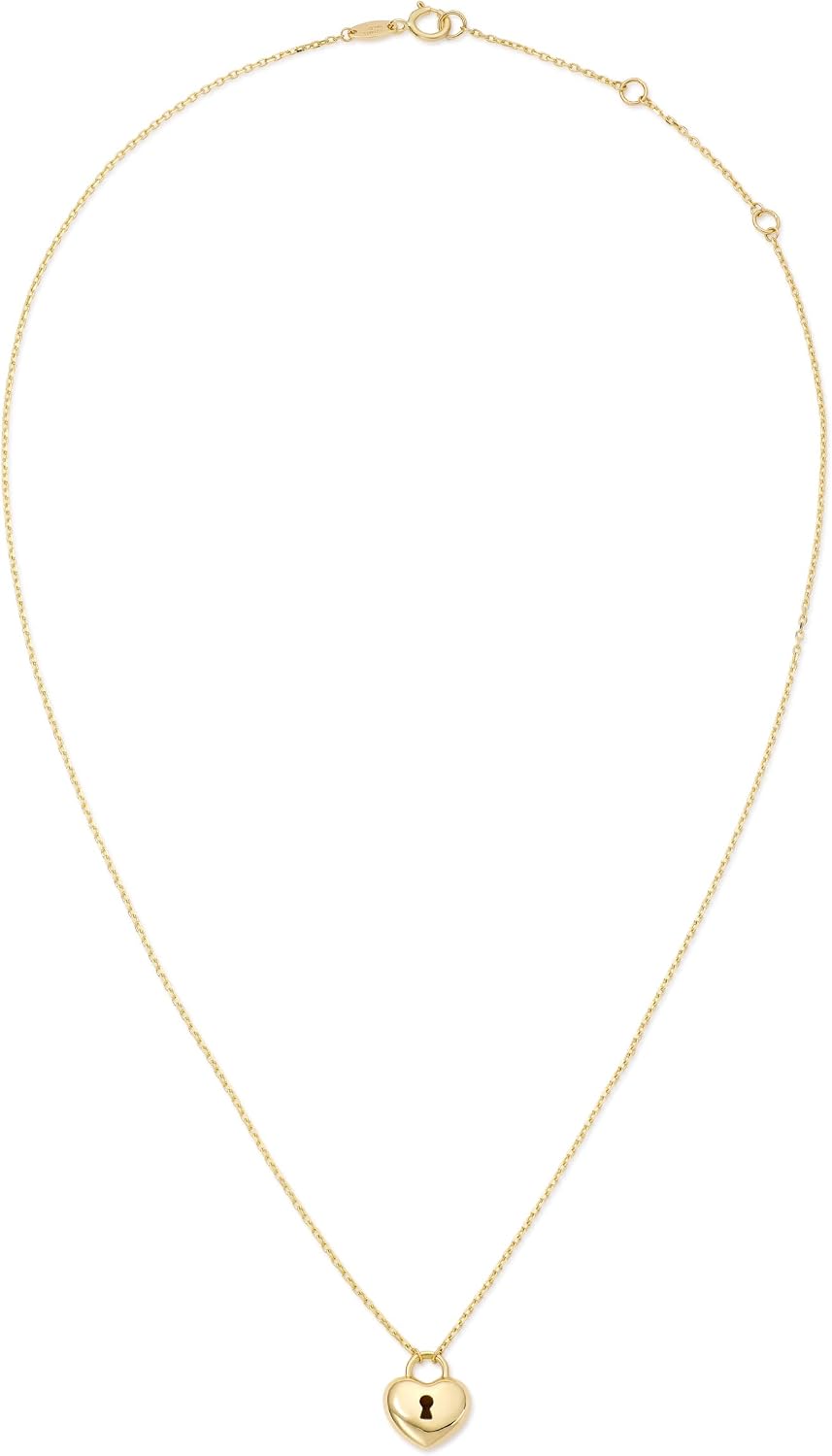 Amanda Rose Collection 10K or 14K Yellow Gold High Polish Padlock Heart Charm Pendant Necklace for Women, Adjustable 15–17 Inch Cable Chain