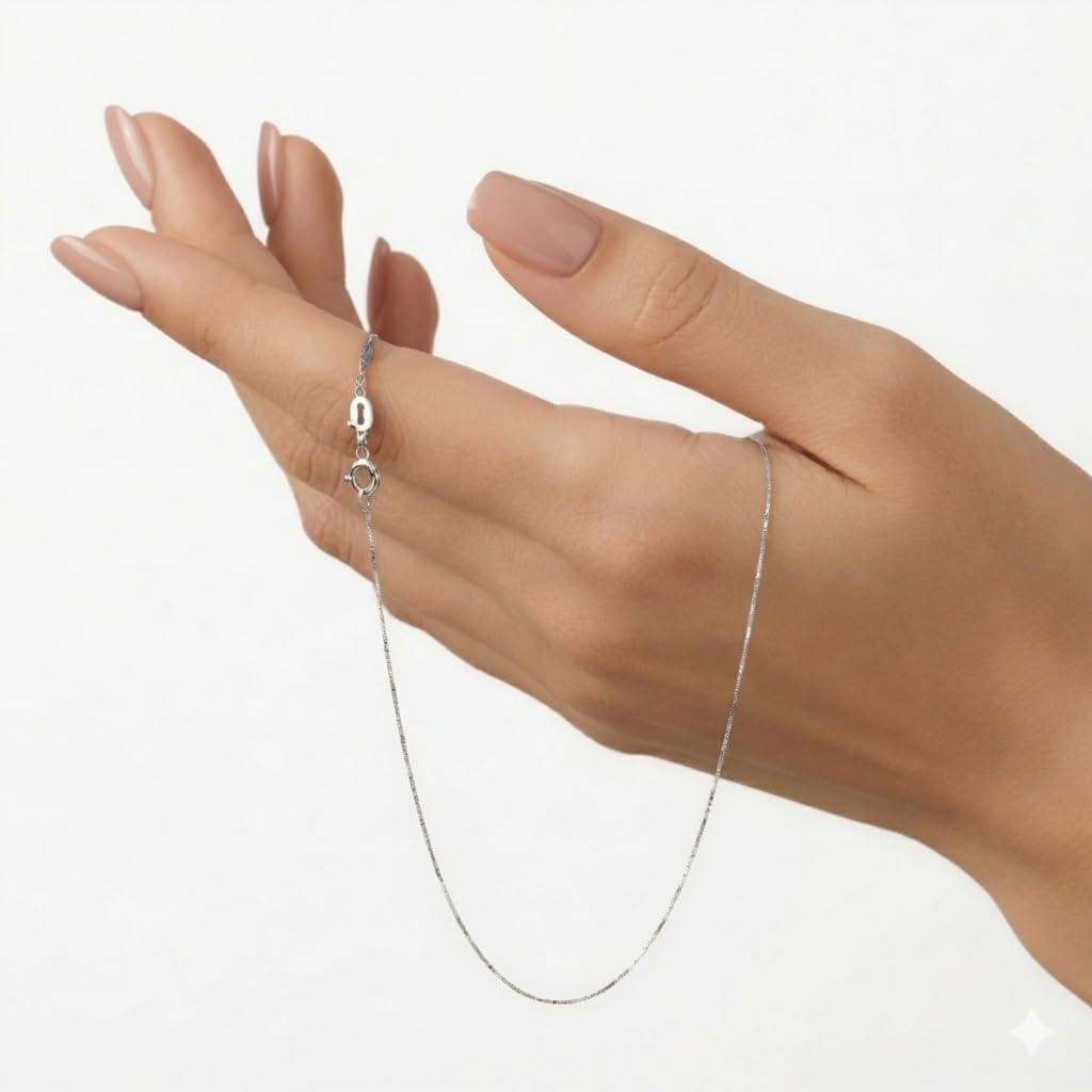 Jewelry Affairs 10k Real Solid Gold Mirror Box Chain Necklace, 0.6mm