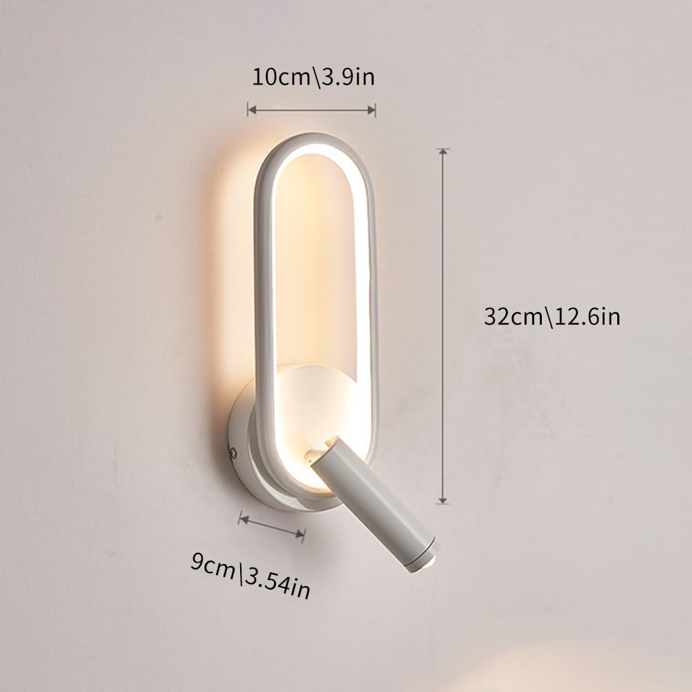 Modern Ring LED Wall Light, Metal Linear Wall Lamps with Swivel Spotlight, Indoor Wall Lighting Fixtures, 3-Color Temperature Wall Mounted Lamp for Living Room Bedroom Porch Hallway Bedside (White)