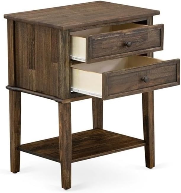 East West Furniture VL-07-ET Valencia Nightstand - Rectangle Bedside Table with 2 Drawers for Bedroom, 16x22 Inch Inch, Distressed Jacobean