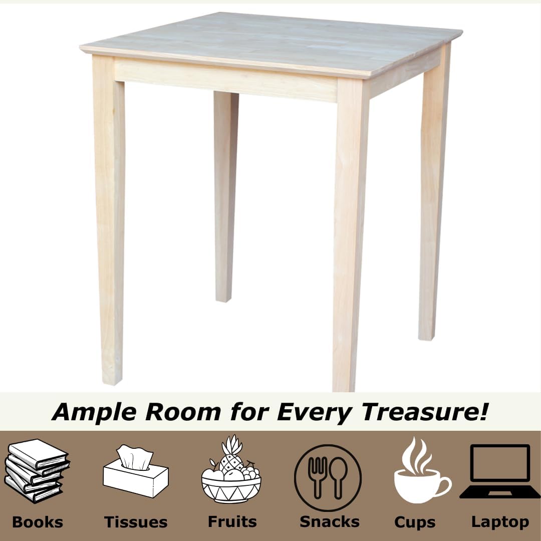 Solid Wood Top Dining Table, 36 Inch High, Unfinished