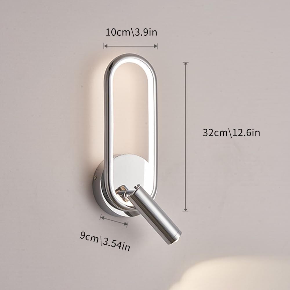 Modern Ring LED Wall Light, Metal Linear Wall Lamps with Swivel Spotlight, Indoor Wall Lighting Fixtures, 3-Color Temperature Wall Mounted Lamp for Living Room Bedroom Porch Hallway Bedside