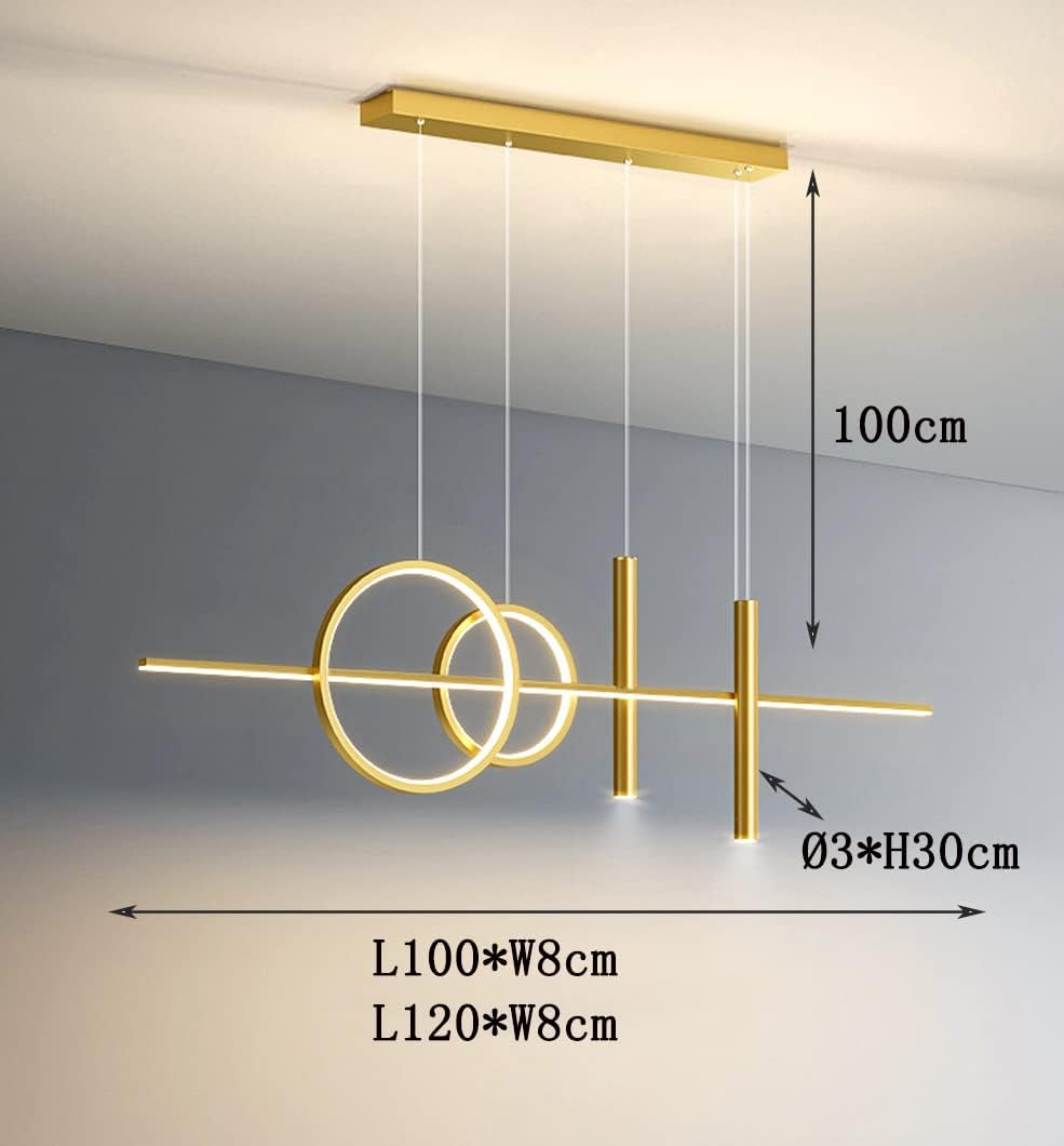 Indoor Chandelier, LED Ceiling Lights Dimmable Dining Room Lighting Fixture Bedroom Hanging Light with Remote Control, Modern Spotlight Design Chandelier for Lounge Kitchen Island(Gold,L100cm)