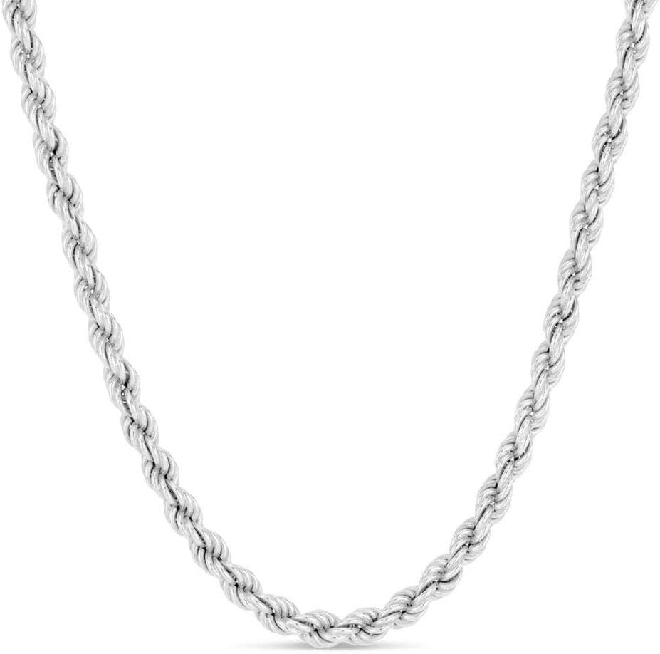 Verona Jewelers 925 Sterling Silver Necklace 4MM Italian Diamond-Cut Rope Chain Necklace for Men and Women- 925 Braided Twist Italian Necklace, Rope Chain For Men,Silver chain 925 Rope Chain (16-36)