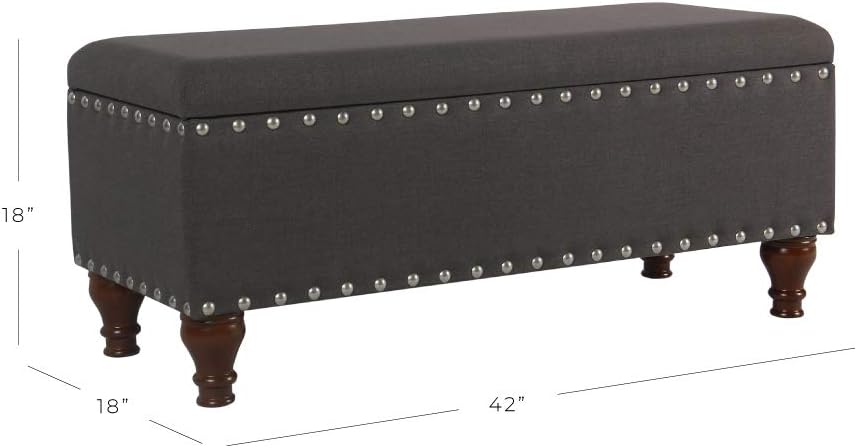 HomePop 42' Storage Bench with Nailhead Trim - Charcoal