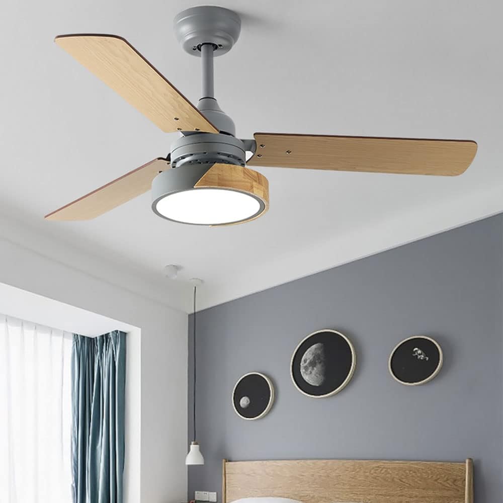 Wood Remote Ceiling Fan with Lights 42 Inch Dimmable Ceiling Fan Light 6 Speed LED Bedroom Living Room Ceiling Fan 3-Blade Outdoor Ceiling Fans for Patios with Light