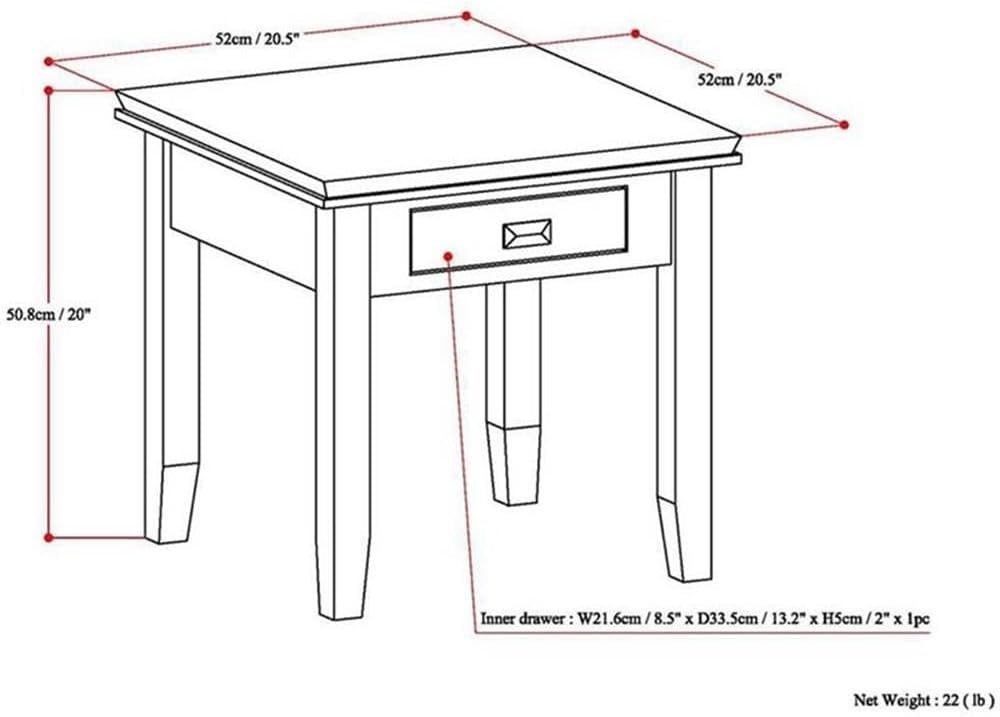 SIMPLIHOME Artisan SOLID WOOD 21 inch Wide Square Transitional End Side Table in Black for the Living Room and Bedroom