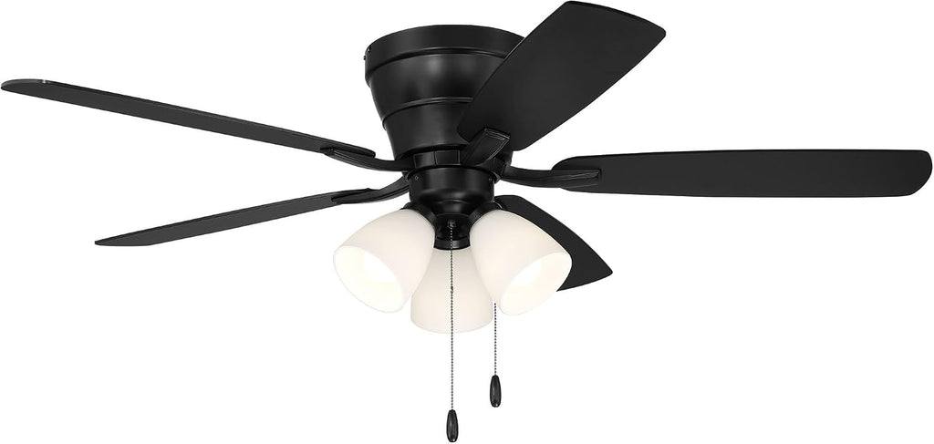 Craftmade 52' Wheeler Indoor Flush Mount 5 Blade Flat Black Finish Ceiling Fan with Optional 3-Light Kit