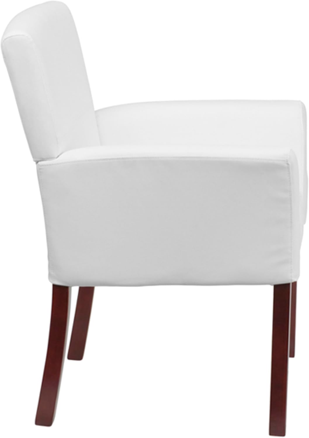Flash Furniture Taylor White LeatherSoft Executive Side Reception Chair with Mahogany Legs