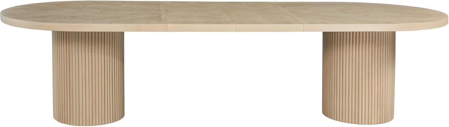 Dobby 90'-123' Extendable Oval Wooden Dining Table, Light Oak | Mid Century Modern, Double Pedestal Base, For 6 People, Large