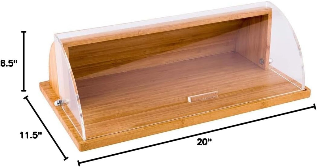 Restaurantware 20 x 11.5 x 6.5 Inch Bread Box 1 Clear Lid Wooden Bread Box - Shatter-Proof Chip-Resistant Natural Bamboo Roll Top Bread Box For Ktchen Countertop Stores Food