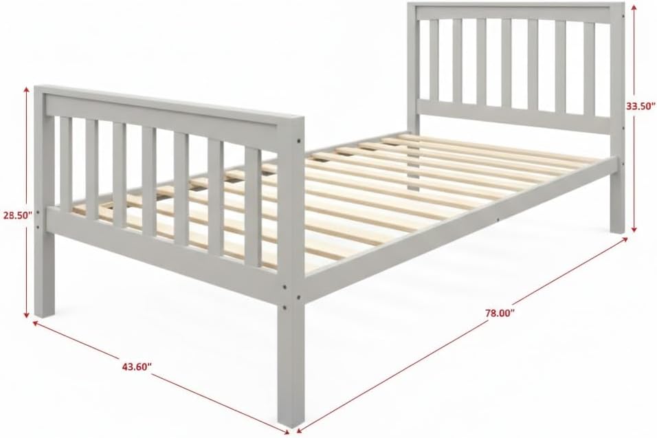 HOME DESIGN Ames Twin Over Twin Solid Wood Standard Bunk Bed with Guardrails and Ladder, Convertible to Two Twin Beds, Antique White