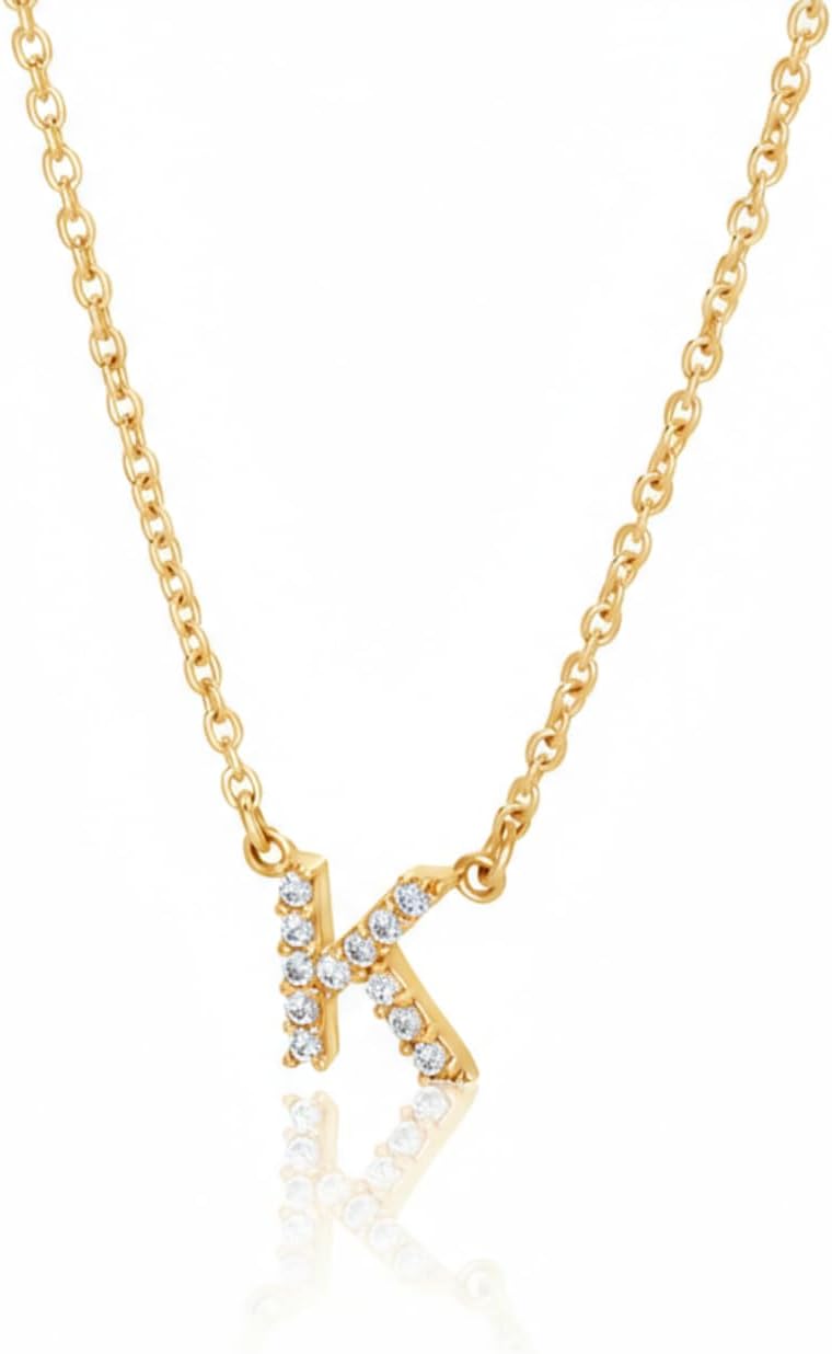 OAK & LUNA - 14K Solid Gold A-Z Initial Necklace with Diamonds – Dainty Diamond Letter Necklace – Custom Fine Jewelry Gift for Women