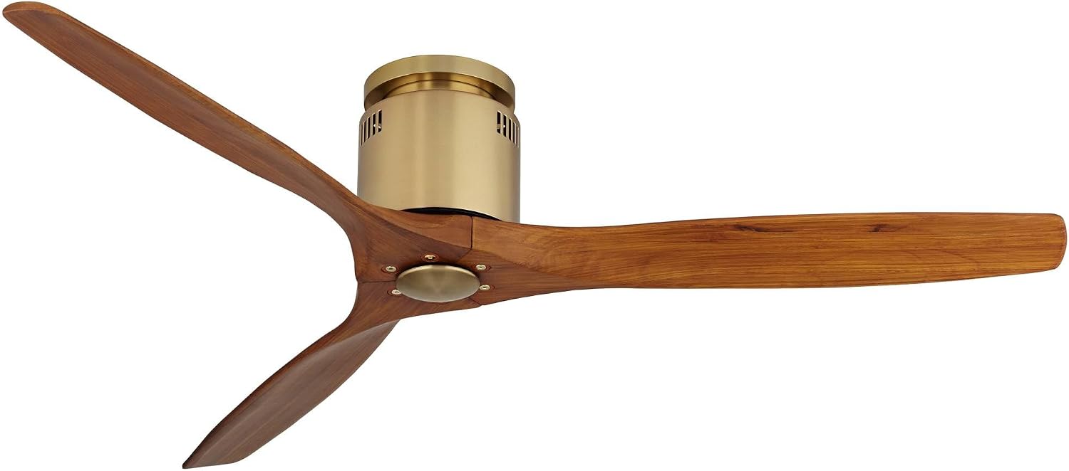 Casa Vieja 52' Windspun Modern Indoor Ceiling Fan 3 Blade Remote Control Brass Finish Motor Walnut Finish Wood Blades Bedroom Living Room Kitchen Hugger DC Motor Flush Mount Low Profile
