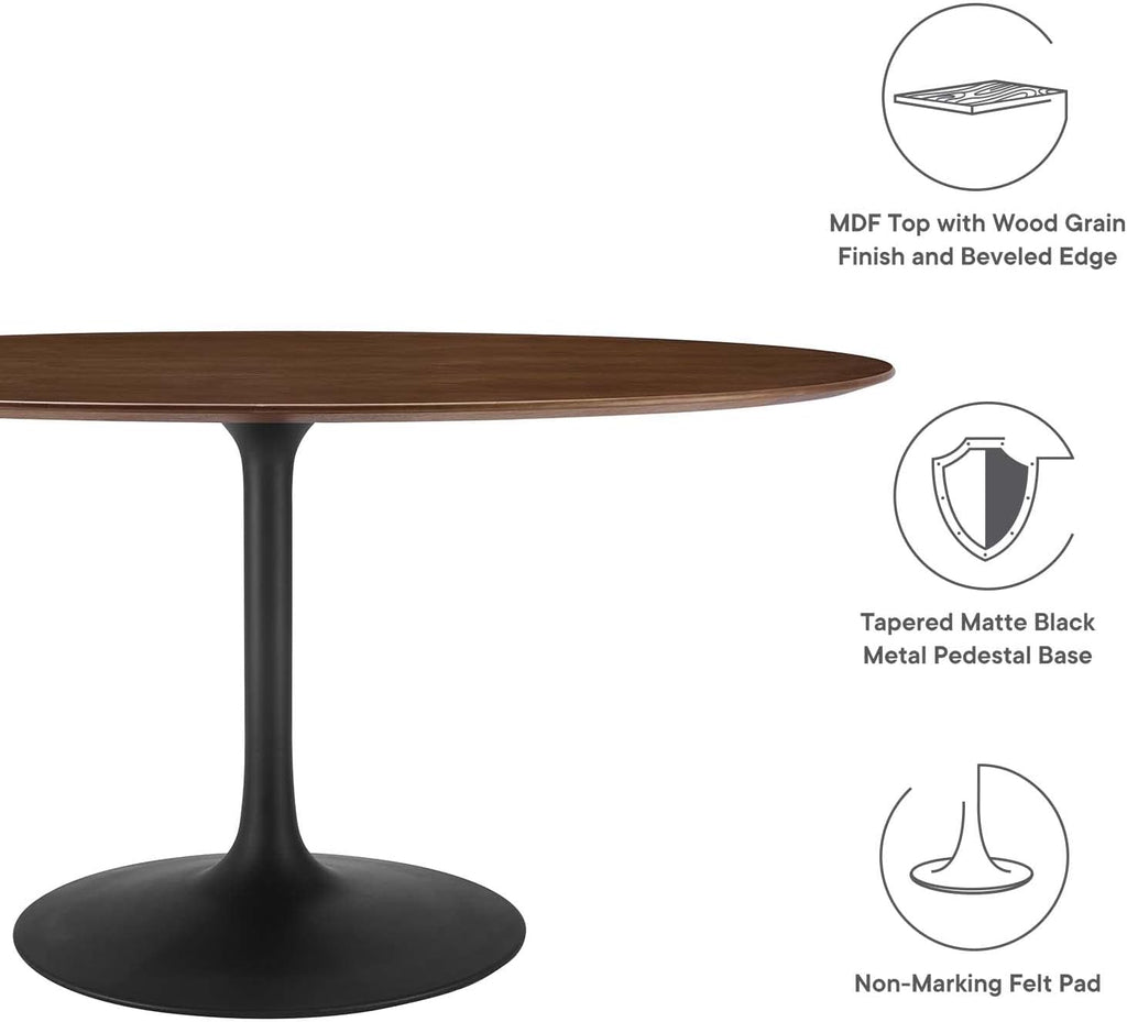 Modway Lippa 60' Oval-Shaped Mid-Century Modern Dining Table with Walnut Top and Black Base