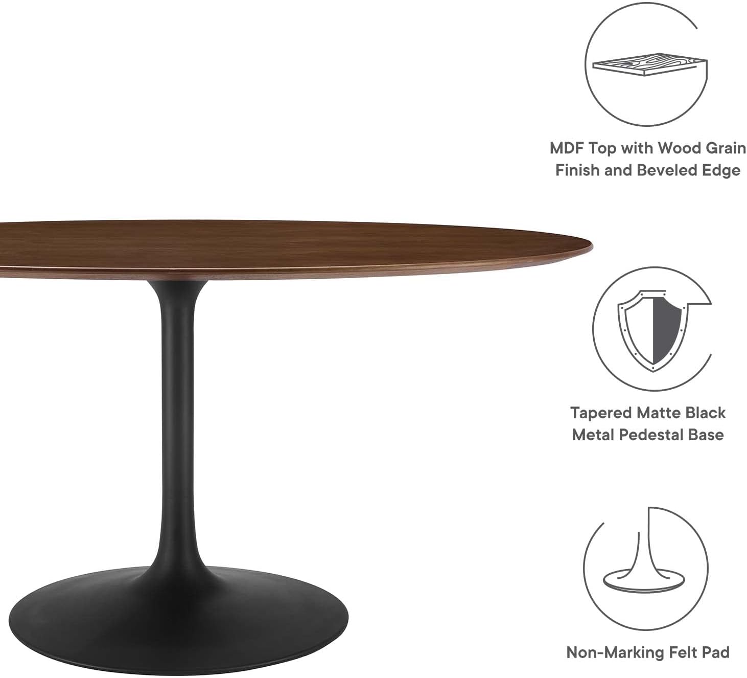 Modway Lippa 60' Oval-Shaped Mid-Century Modern Dining Table with Walnut Top and Black Base