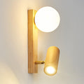 Modern Nordic Solid Wood Wall Sconce Minimalist Globe Acrylic Shade Mount Light with Small Rubber Wood Spotlight Indoor Cozy Ambient Wall Lamp for Living Room Hallway(3 Color Mode) (3 Color Mode