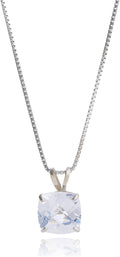MAX + STONE Cushion Cut Gemstone Necklace | 8mm Solitaire Birthstone Necklace for Women | Gemstone Pendant Necklaces with 18 inch Box Chain