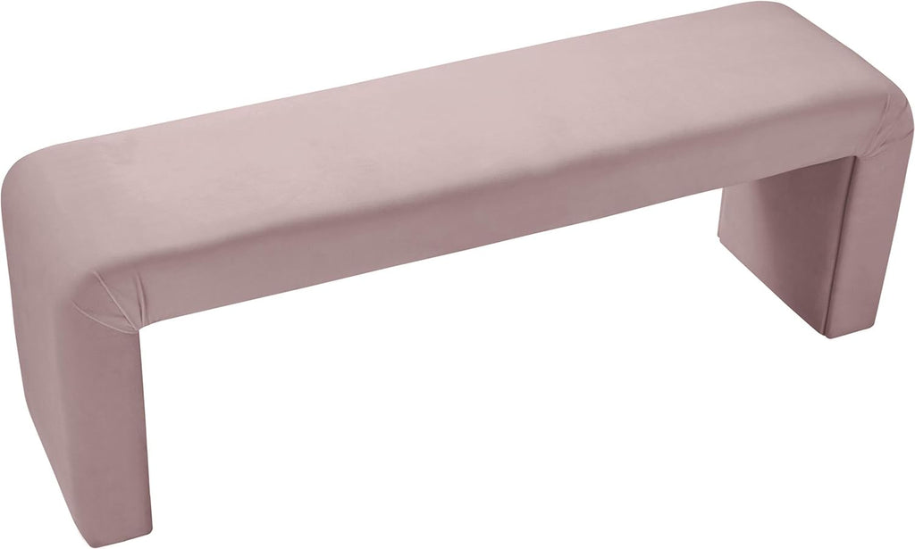Meridian Furniture Minimalist Collection Modern | Contemporary Velvet Upholstered Bench, 53' W x 14.75' D x 18.25' H, Pink