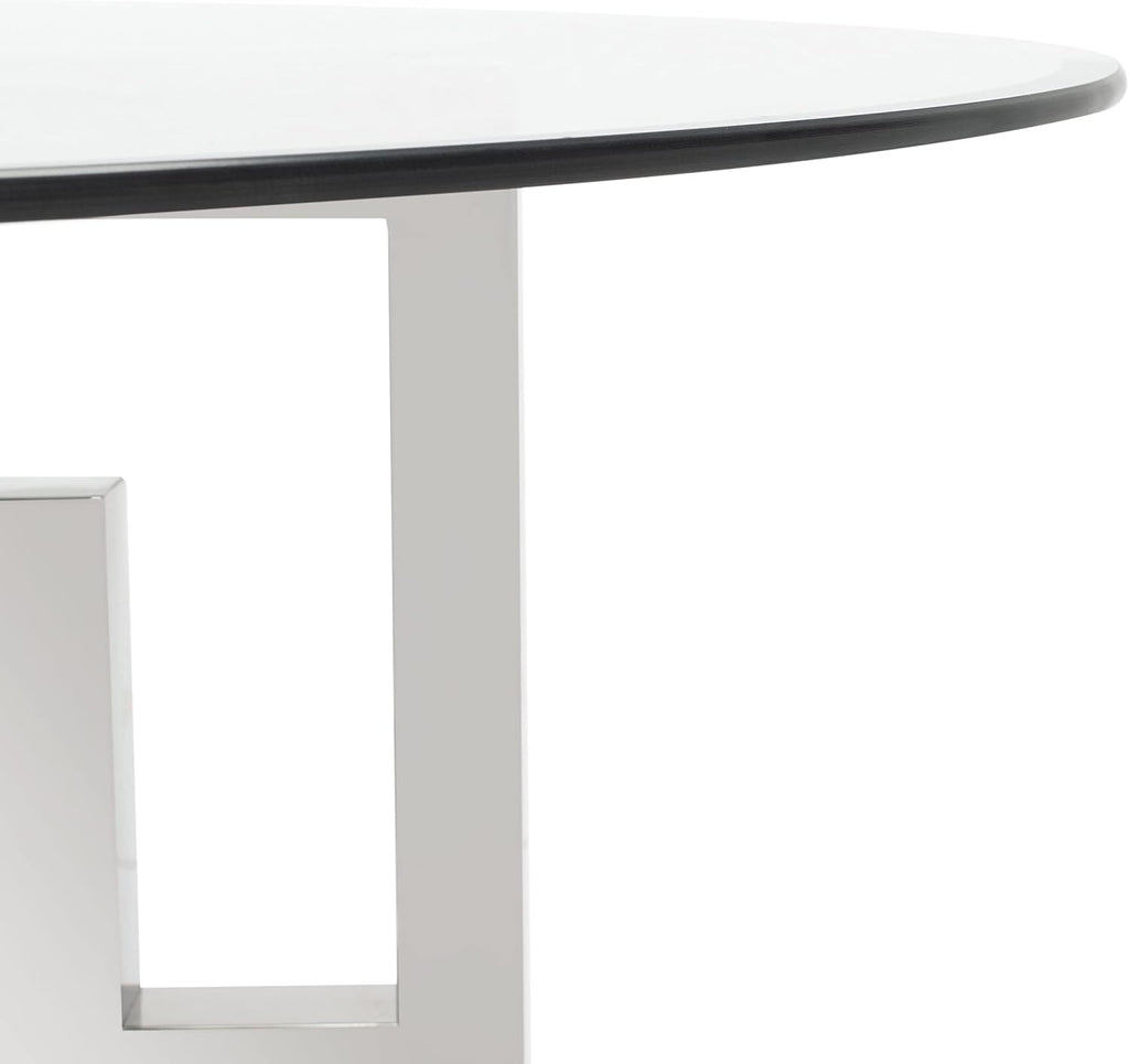 Safavieh Couture Home Harlan Chrome Stainless Steel and Glass Top Round Dining Table