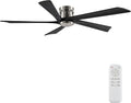 EKIZNSN 72 Inch Brushed Nickel Flush Mount Ceiling Fans without Light for Patios, 110V Noiseless Reversible DC Motor, 6-Gear Speed (Nickel Finish with Black Blades)