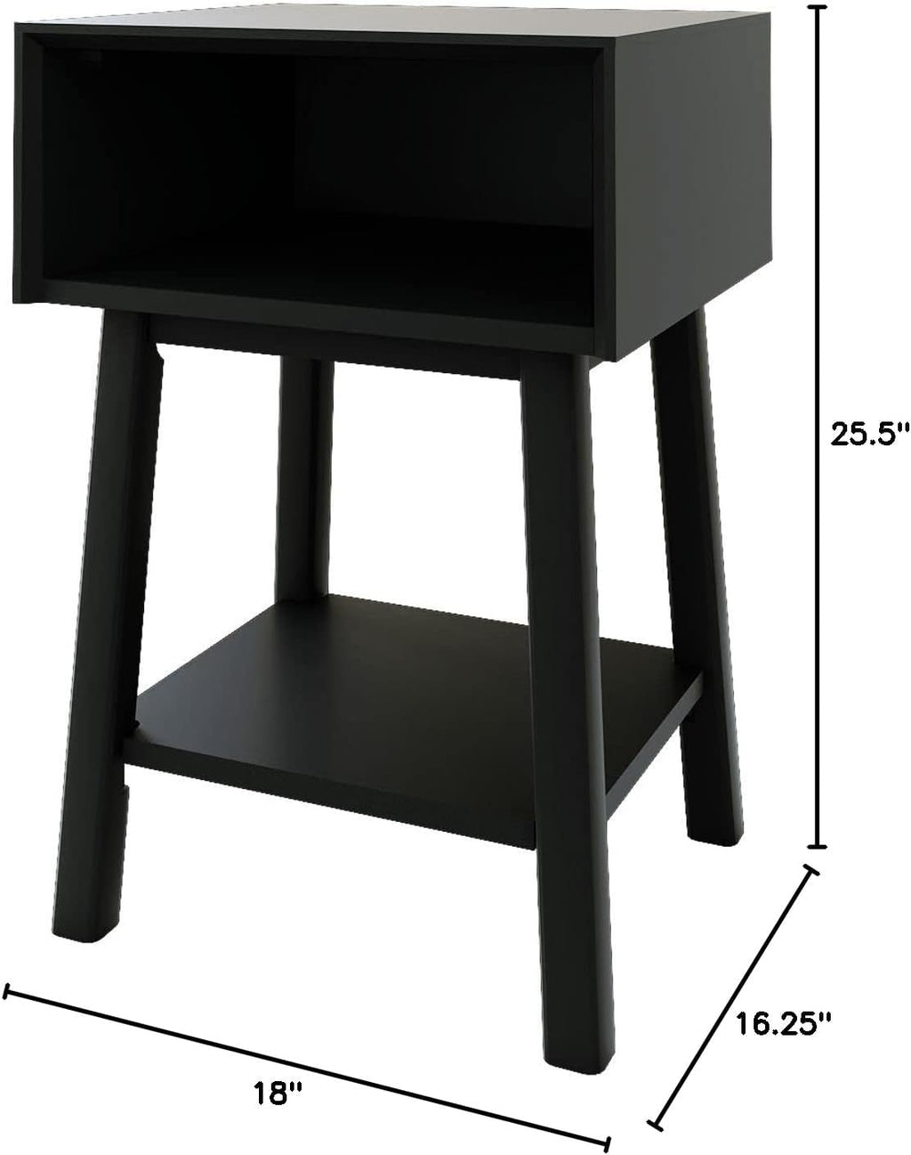 Plank+Beam Wooden Side Table with Cubby Storage Shelf, Mid Century Modern End Tables for Living Room, Small Solid Wood Nightstand, Bedside Tables, Bedroom Furniture, Black