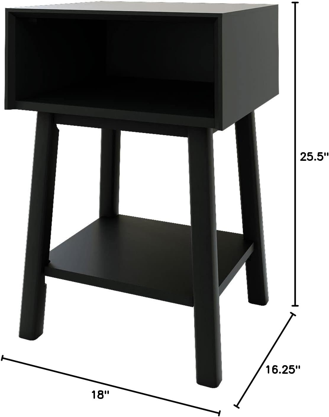 Plank+Beam Wooden Side Table with Cubby Storage Shelf, Mid Century Modern End Tables for Living Room, Small Solid Wood Nightstand, Bedside Tables, Bedroom Furniture, Black