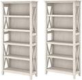 Bush Home Key West 5 Shelf Bookcase - Set of 2 | Tall Bookshelves in Linen White Oak | Sturdy Display Shelves for Library, Living Room, and Home Office