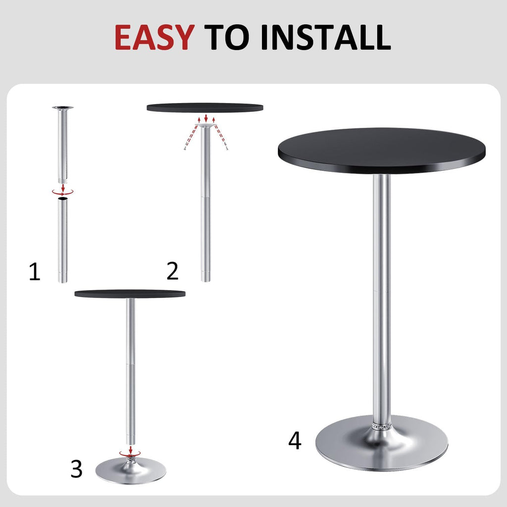 Furmax Bistro Pub Table Round Bar Height Cocktail Table for Home Bar, Round Bar Tables for Party, Dining Room, Living Room and Wedding, Metal Base MDF Top, 40.6 Inch Height (4, Black-2)