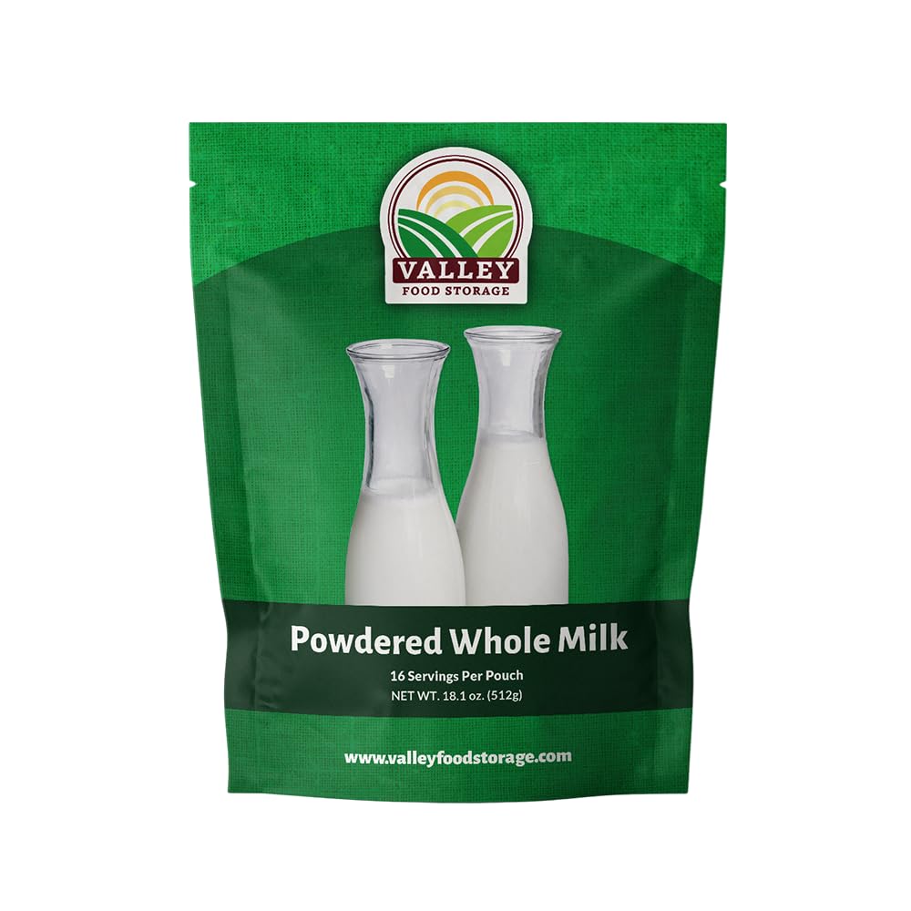 Valley Food Storage Whole Milk Powder | Contains Vitamin A & Vitamin D | Powdered Milk Long Term Storage, 25 Year Shelf Life | Camping Food, Backpacking Meals, Prepper Supplies & Survival Food (10 Bags + Bucket)