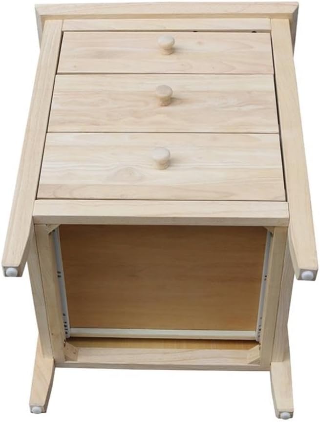 25'H Solid Wood Bedroom Nightstand with 3 Drawers, Parawood Construction, Paint or Stain in Any Color, Durable and Eco-Friendly, Unfinished