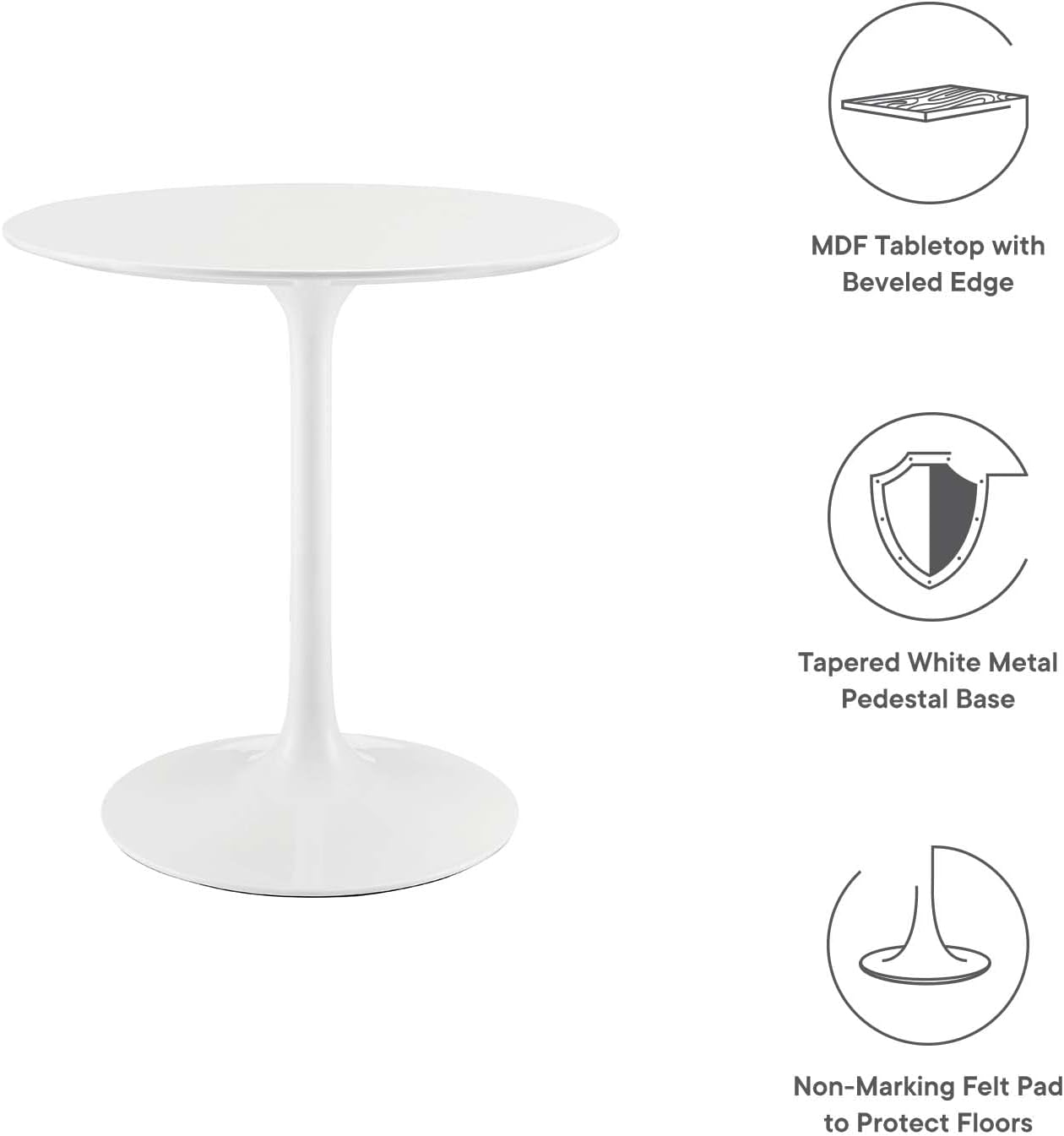 Modway Lippa Round 28' Mid-Century Modern Dining Table in White