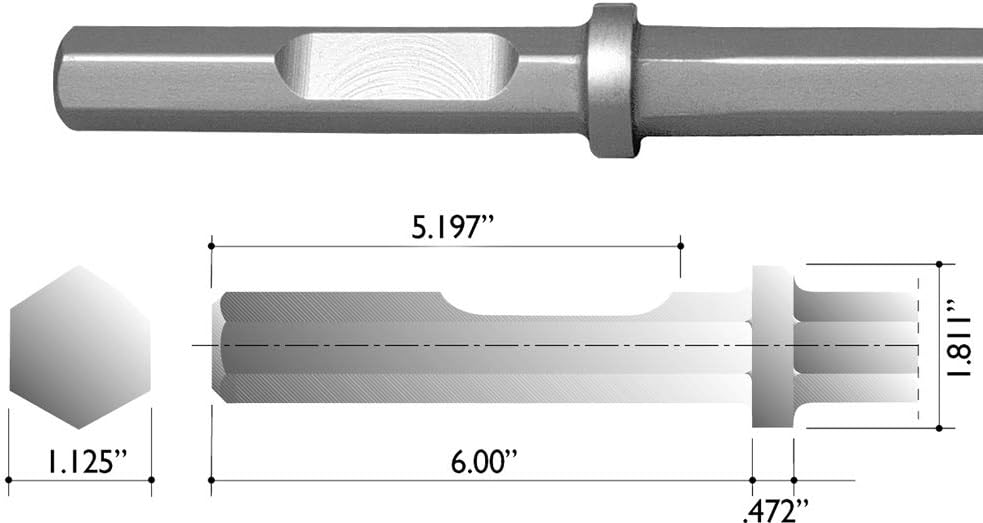 Champion Chisel 1-1/8 by 6-Inch Hex Shank w/notch, Steel Bushing Tool, 16 Steel Teeth - Designed for 1-1/8' Hex Notch Demolition Jack Hammers - Great for Removing Uneven Concrete