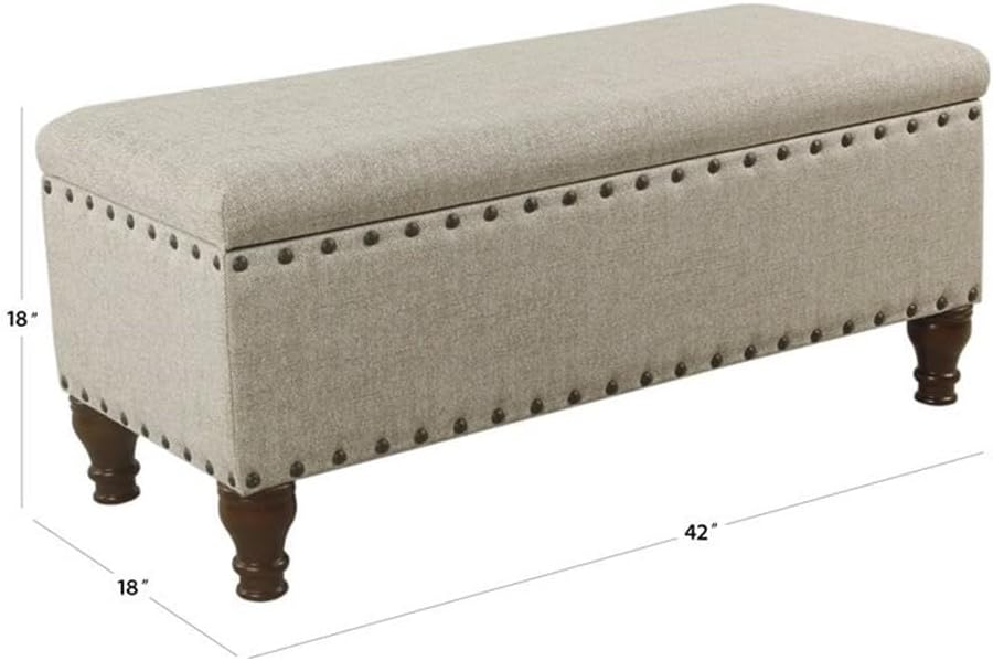 HomePop 42' Storage Bench with Nailhead Trim - Taupe/Cream