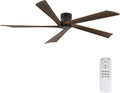 EKIZNSN 84 Inch Low Profile Flush Mount Outdoor Ceiling Fan without Light for Patios, 5 Walnut Wood Blades, 6-Gear Speed, 110V Noiseless DC Motor (Black Finish with Walnut Blades)