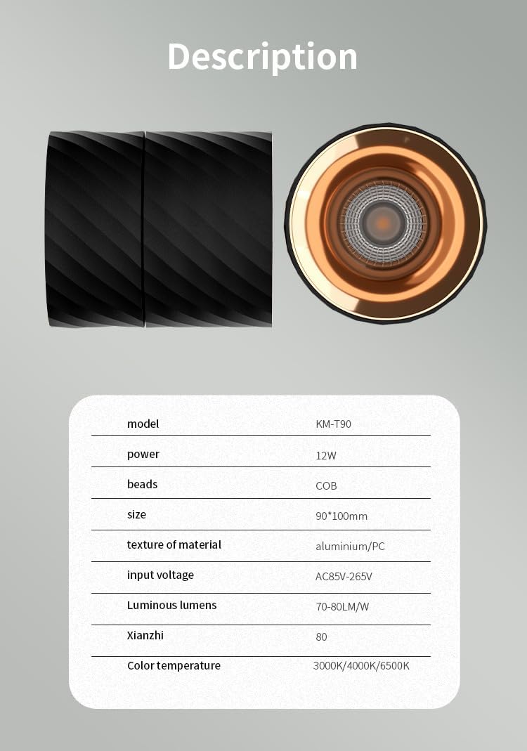 Modern Folding Ceiling Spotlight, Indoor Cylinder Downlight 12 W LED 3000 K Warm Light,CRI 80 Black Aluminum Spot Light for Hallway Corridor Gallery Display Kitchen Living Room Dining Room B