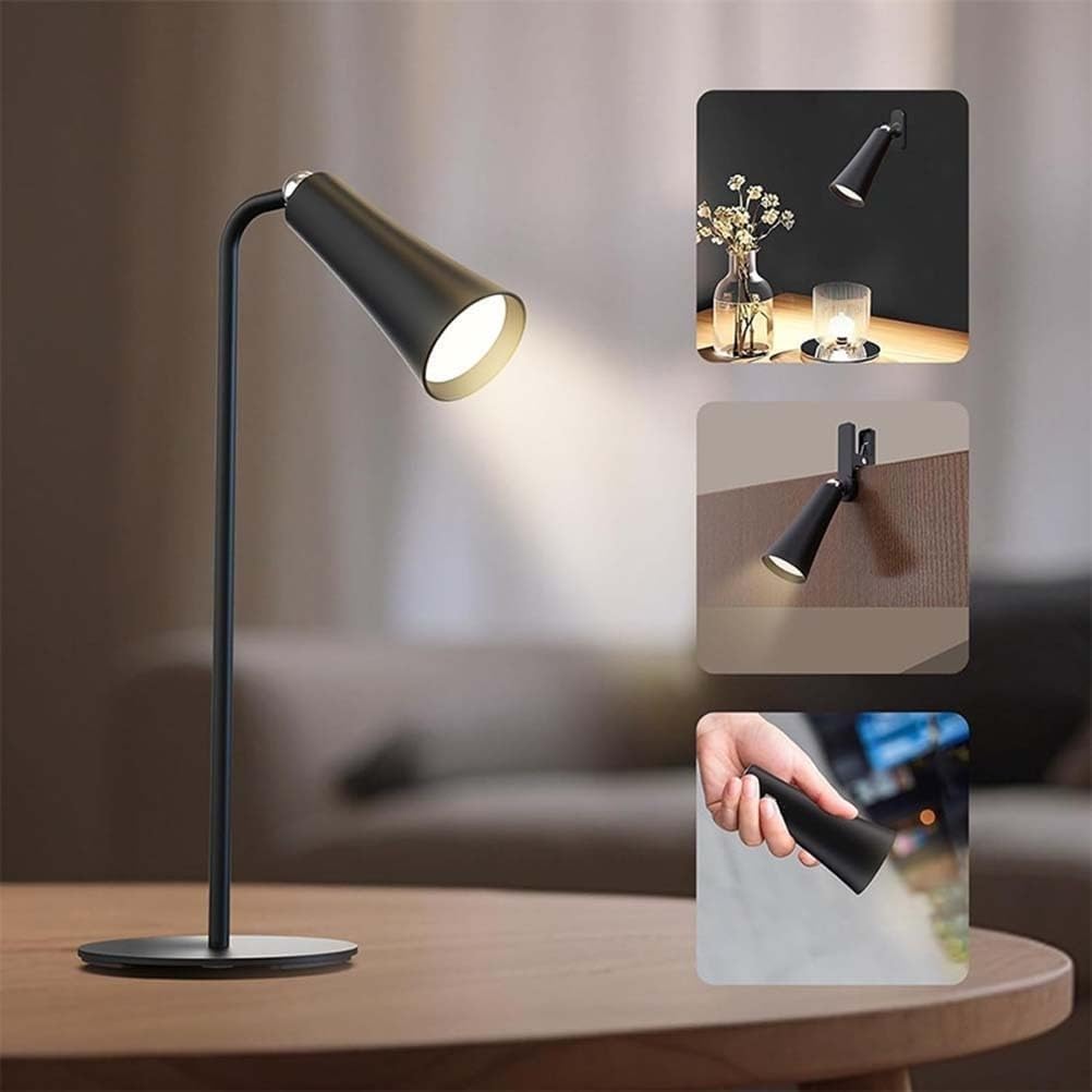 Rechargeable Led 3w Indoor Table Lamp Trumpetshaped Spotlight Magnetic Adjustable No Power Cord Bedroom Study(Black)