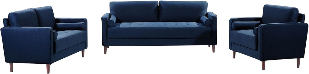 Studio Living® Lexington 39.4' Arm Chair, Mid-Century Modern, Pocket Coil Comfort, Easy Assembly, Woven Fabric, Navy Blue