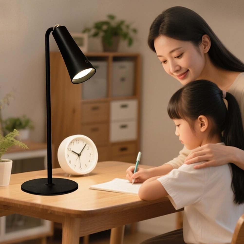 Rechargeable Led 3w Indoor Table Lamp Trumpetshaped Spotlight Magnetic Adjustable No Power Cord Bedroom Study(Black)