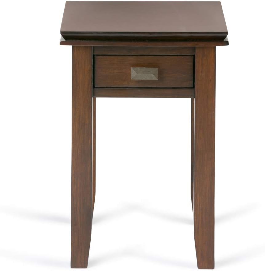 SIMPLIHOME Artisan Narrow Side Table - 14 inch Wide Solid Wood Rectangular End Table with Drawer in Russet Brown, Transitional Nightstand or Lamp Stand for Living Room or Bedroom with Tapered Legs