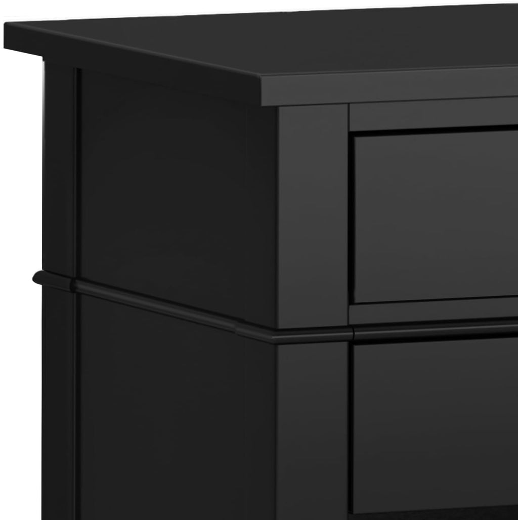 SIMPLIHOME Carlton Bedside Table - 24 inch Wide Solid Wood Nightstand Table in Black, Contemporary Bedroom Side or End Table with 2 Drawers, Open Storage Shelf and Bronze Hardware